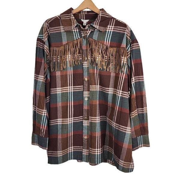Cato Plaid Fringed Shacket Shirt/ Jacket. Size 18/20 NWT - Picture 1 of 7